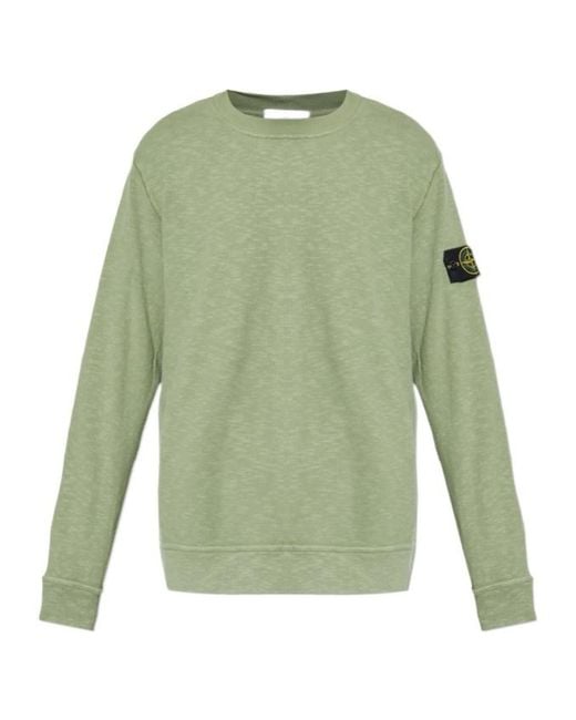 Stone Island Green Logo Patch Long Sleeved Sweatshirt for men