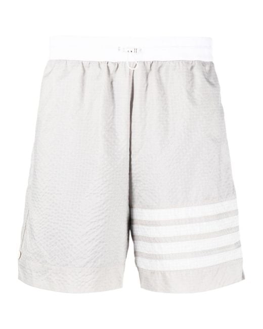 Thom Browne White Bar Stripe Detailed Shorts for men