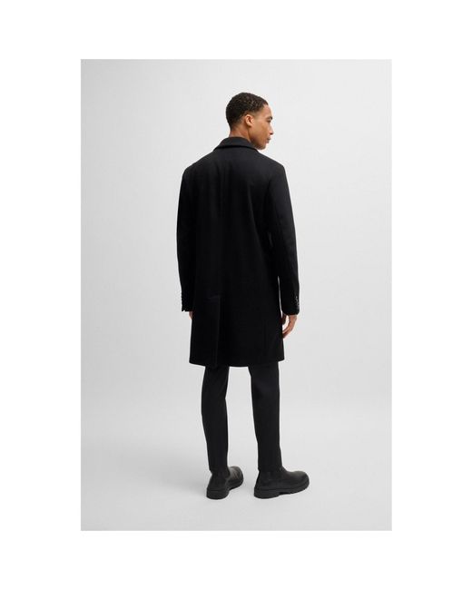 Boss Black Single-Breasted Mid-Length Wool Coat for men