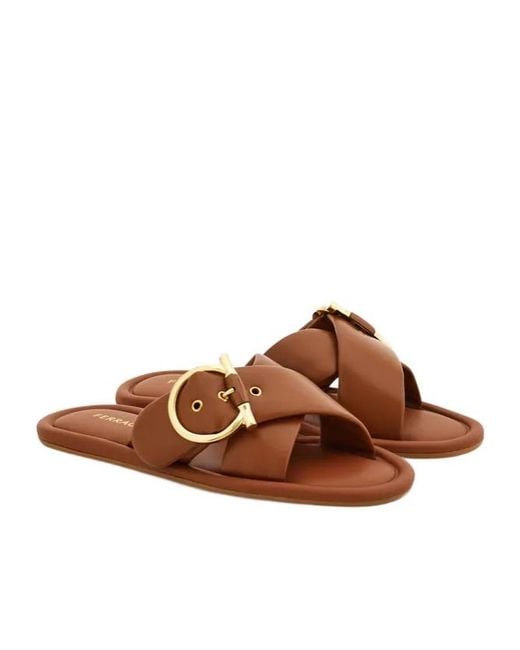 Ferragamo Brown Gancini Ornament Slide