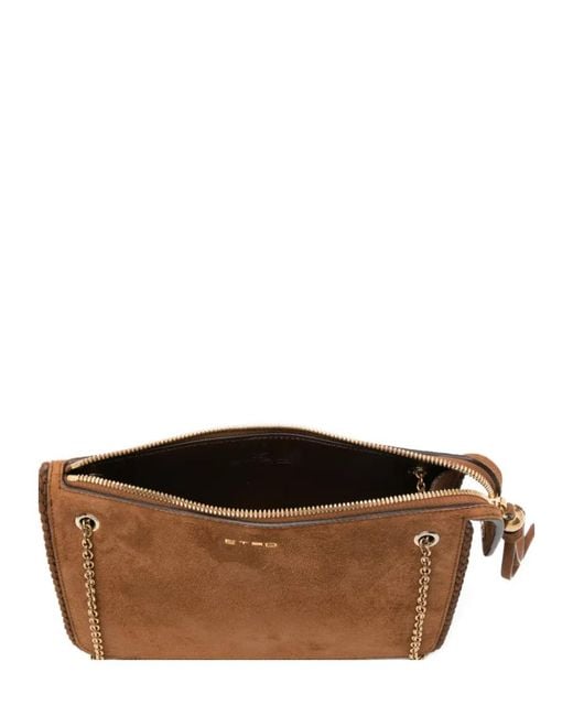 Etro Brown Logo-Detail Letaher Shoulder Bag