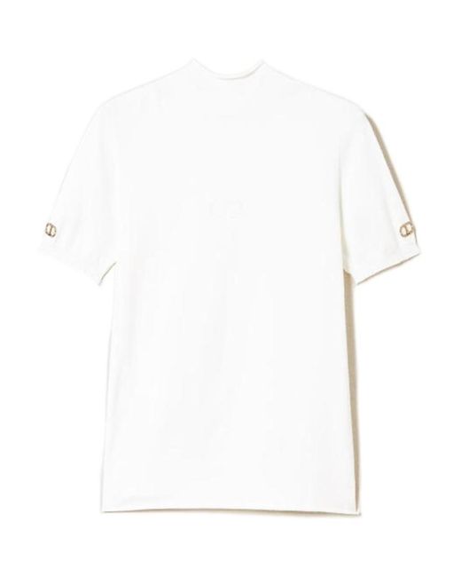 Twinset White Logo-Plaque Short-Sleeve Jumper