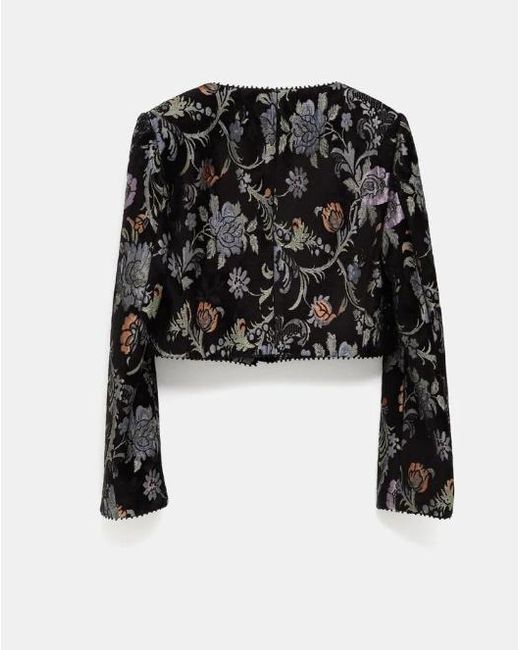 Chloé Black Floral-Brocade Woven Cropped Jacket