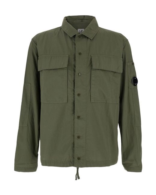 C P Company Green Logo Plaque Rip-Stop Shirt for men