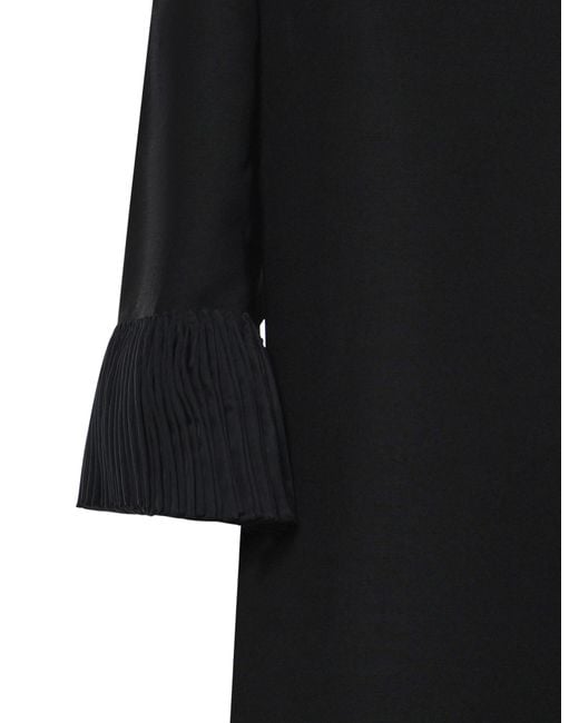 Valentino Black Pleated-Cuff Shift Mini Dress