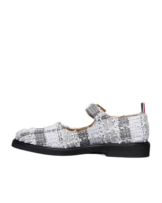 Thom Browne White Tartan-Check Round Toe Ballerina Shoes