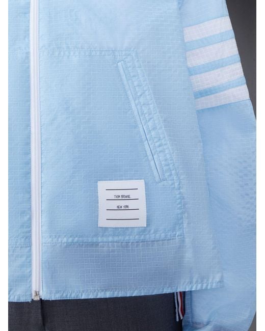 Thom Browne Blue 4-Bar Stripe Detailed Hooded Jacket
