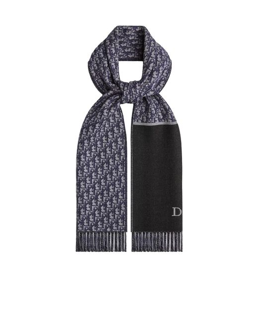 Dior Blue Oblique Double-Faced Scarf for men