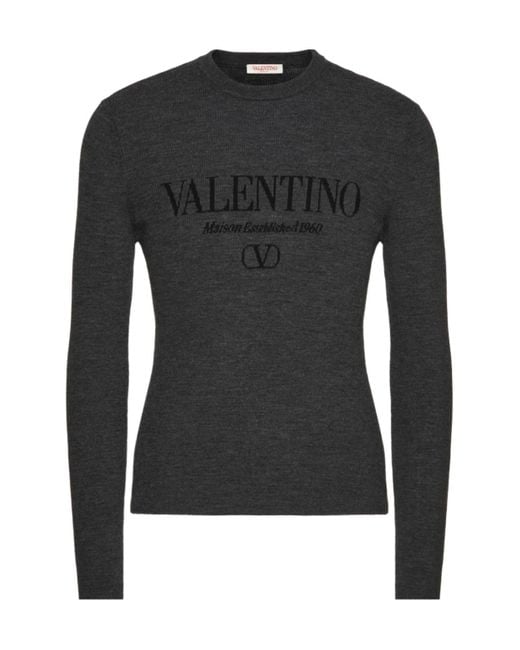 Valentino Black Logo Intarsia Crewneck Jumper for men