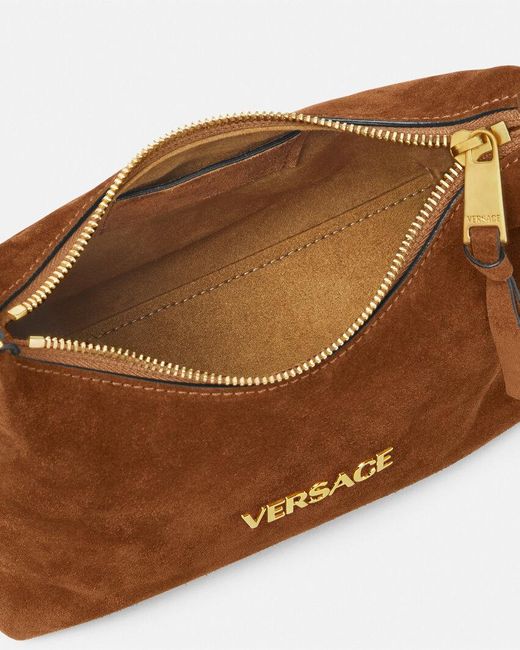 Versace Brown Logo-Lettering Zipped Handbag