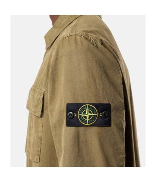 Stone Island Green Logo Patch Zip-Up Shirt Jacket for men
