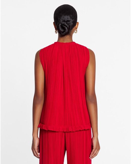 Lanvin Red Crewneck Pleated Top
