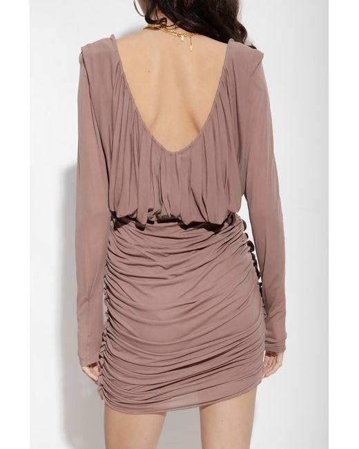 Saint Laurent Multicolor V-Neck Draped Long-Sleeved Dress