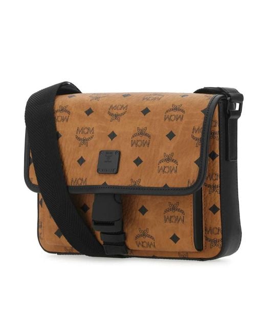 MCM Brown Klassik Logo Patch Small Messenger Bag