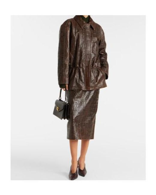 Emilia Wickstead Brown Norcutt Croc-Effect Leather Jacket