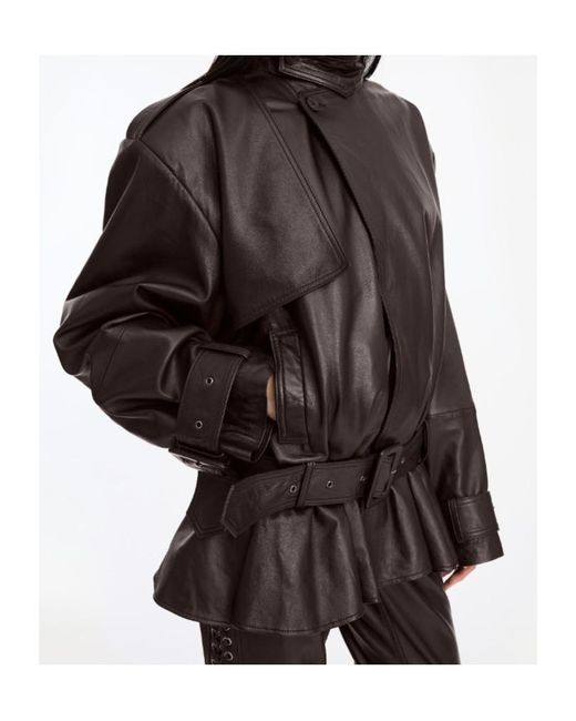 ROTATE BIRGER CHRISTENSEN Brown Belted Peplum Biker Jacket
