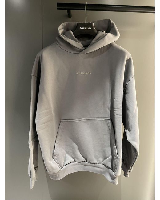 Balenciaga Gray Logo Embroidered Hoodie for men