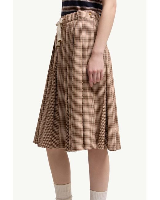 Moncler Brown Microcheck Pleated Midi Skirt