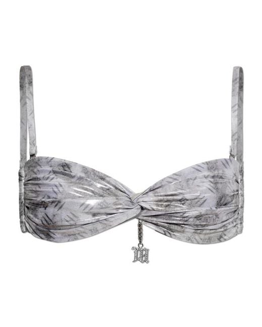 M I S B H V Gray Twisted Chain-Detail Bikini Top