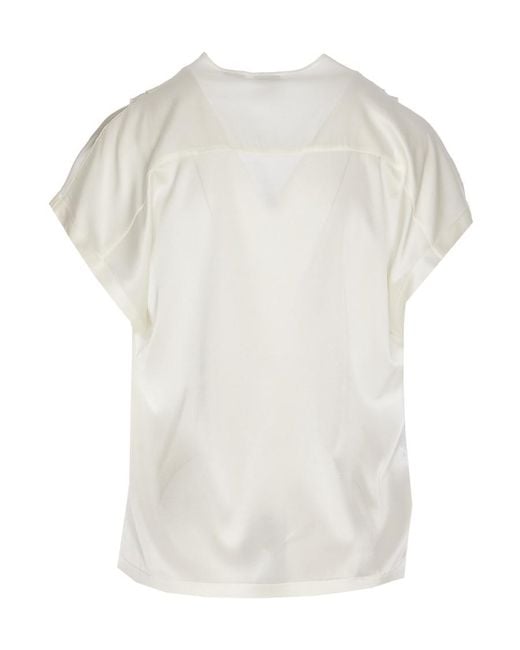 Pinko White V-Neck Stretch Satin Blouse