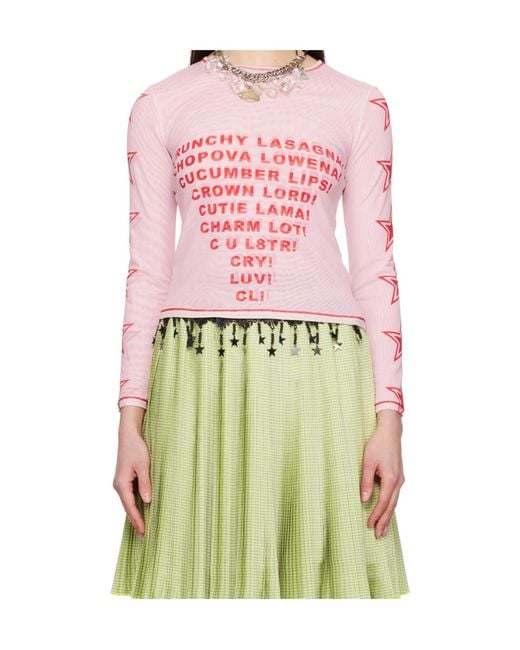 Chopova Lowena Pink Mesh Crew Neck Top