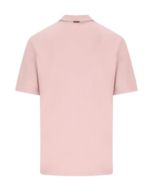 Zegna Pink Short-Sleeved Buttoned Polo Shirt for men