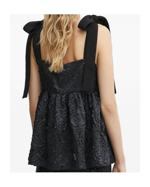 Stine Goya Black Floral-Embellished Bow-Detail Blouse