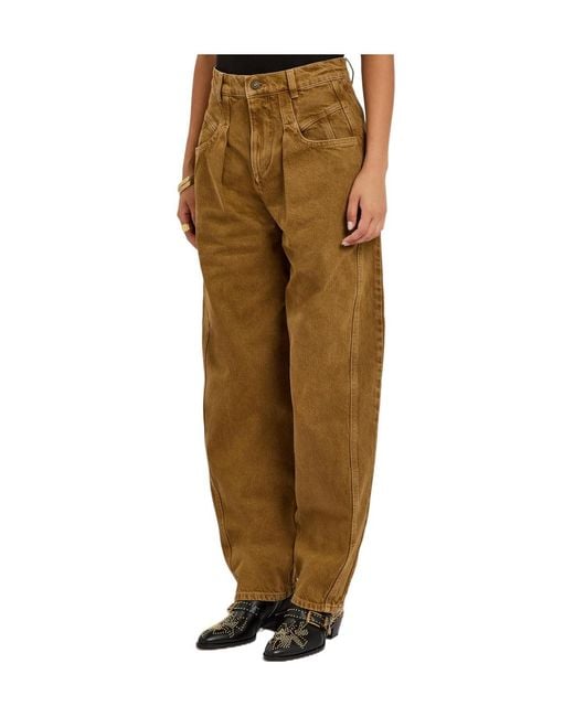 Isabel Marant Natural Solid Color Barrel-Leg Jeans