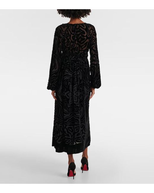 Ulla Johnson Black Elora Velvet And Mesh Midi Dress