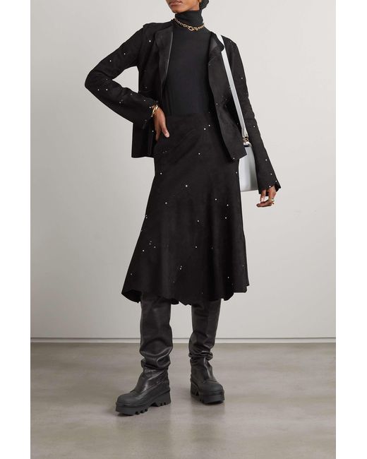 Chloé Black Studded Suede Midi Skirt