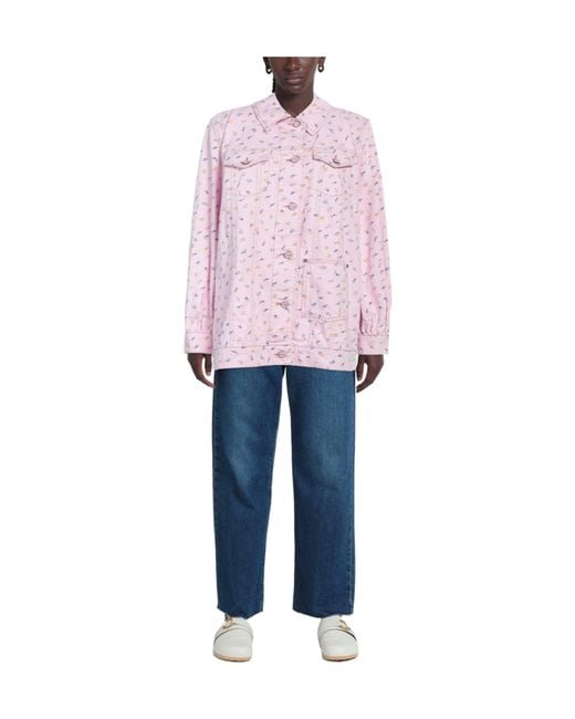 Ganni Pink Floral Print Denim Jacket
