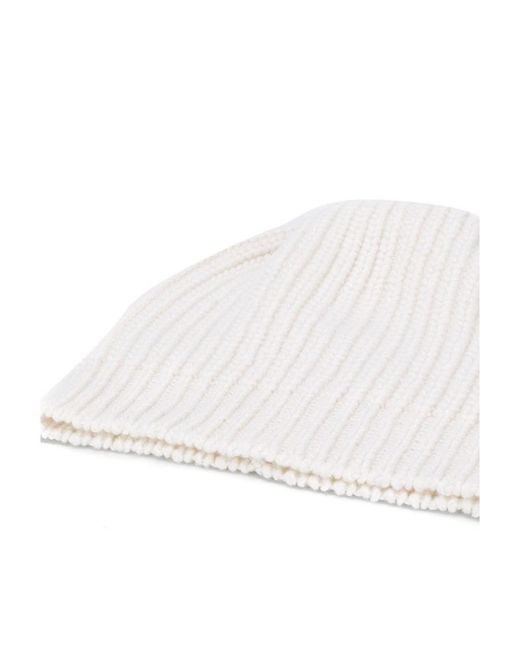 Brunello Cucinelli White Knitted Turn-Up Brim Beanie for men