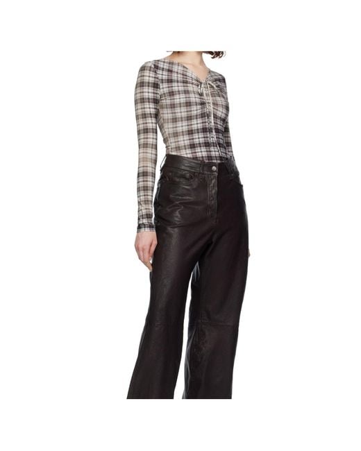 Acne Black Check Patterned Ruched Top