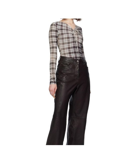 Acne Black Check Patterned Ruched Top