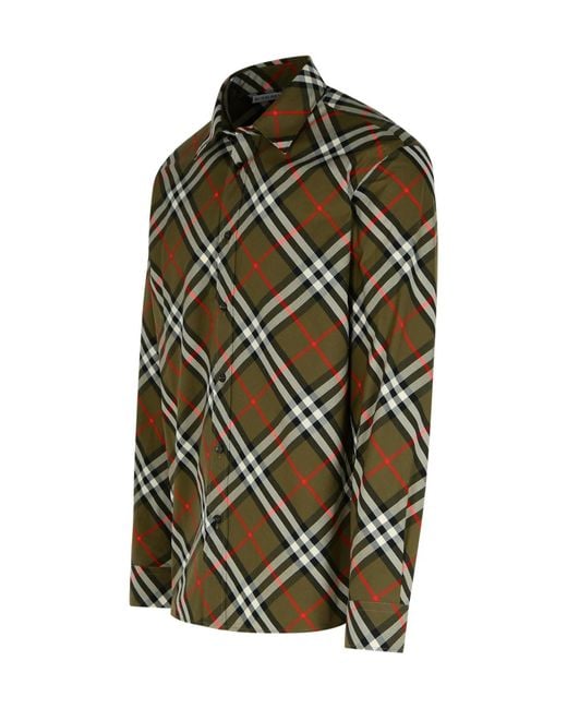 Burberry Green Checked Long Sleeved Shirt for men
