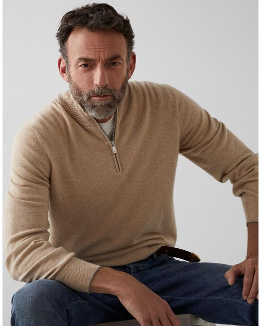 Brunello Cucinelli White High Neck Zip Front Sweatshirt for men