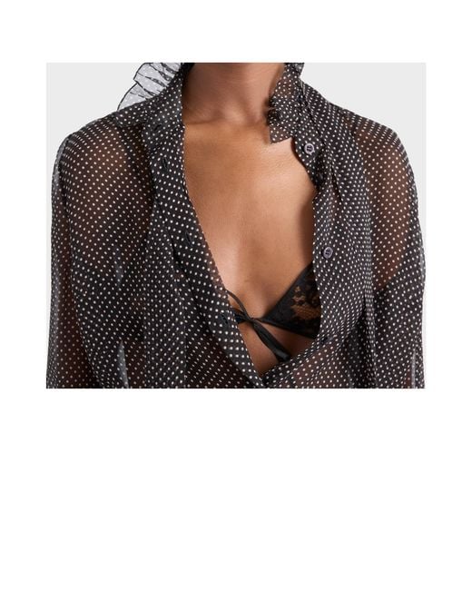 Prada Black Polka-Dot Silk Chiffon Shirt