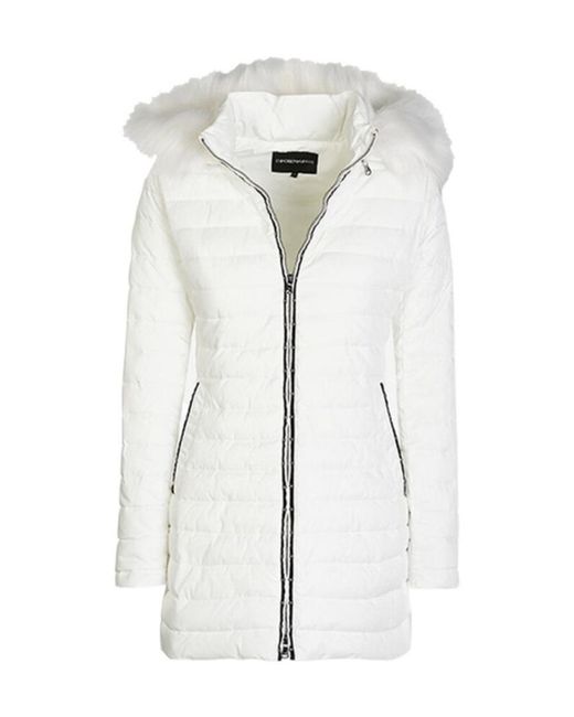 Emporio Armani White Logo Hooded Cotton-Padded Jacket