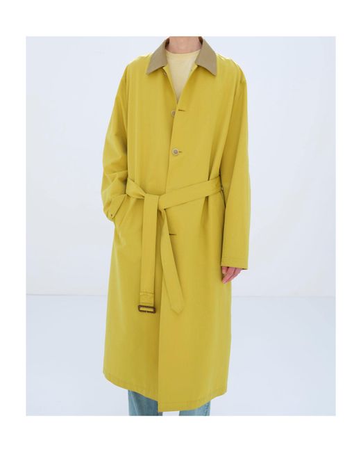 Auralee Yellow Belted Contrast-Collar Coat for men