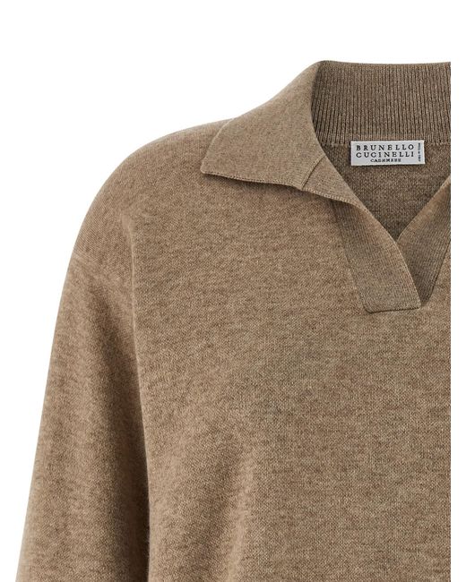 Brunello Cucinelli Natural Double Knit Polo Shirt