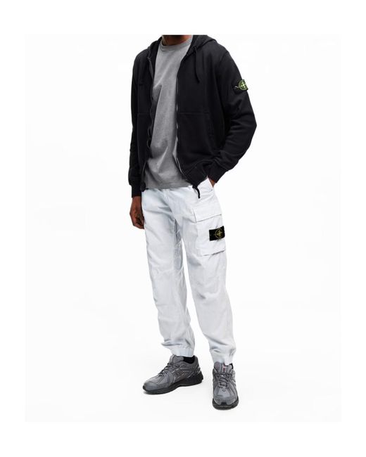 Stone Island White Logo Cargo Track Pants for men
