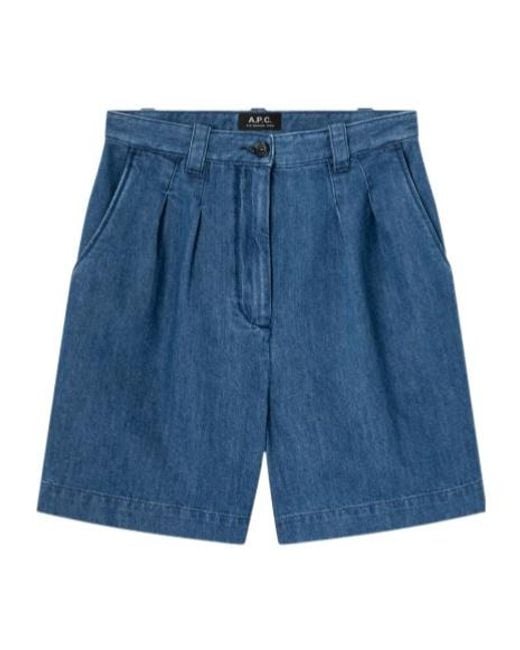 A.P.C. Blue Pleated Cotton Shorts