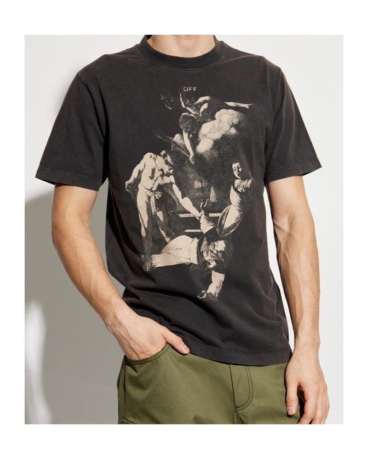 Off-White c/o Virgil Abloh Black Washed T-Shirt With Logo Print for men