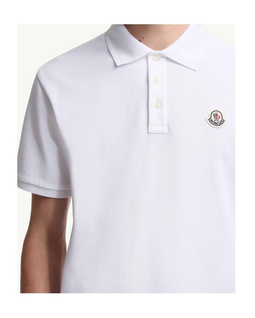 Moncler White Logo Patch Cotton Piquet Polo Shirt for men