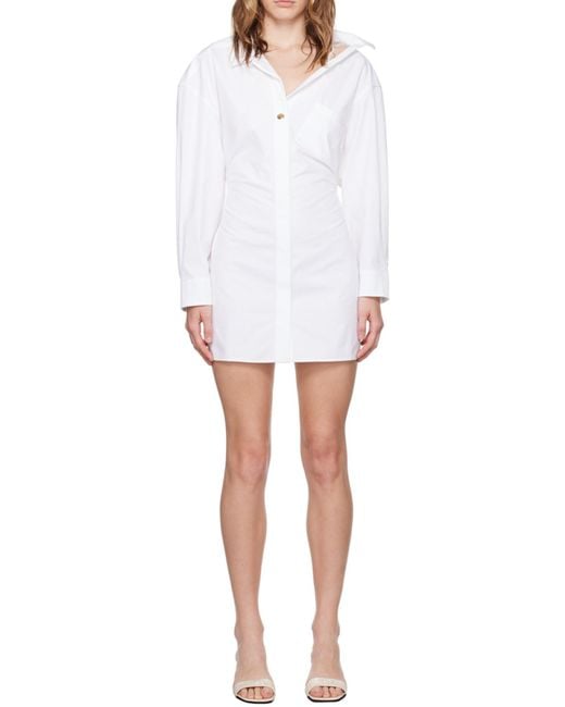Jacquemus White La Mini Robe Asymmetric Neck Mini Dress
