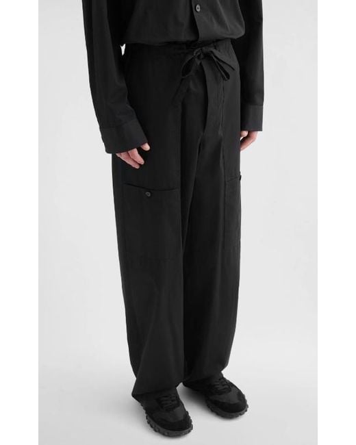 Jil Sander Black Drawstring Poplin Cargo Trousers for men