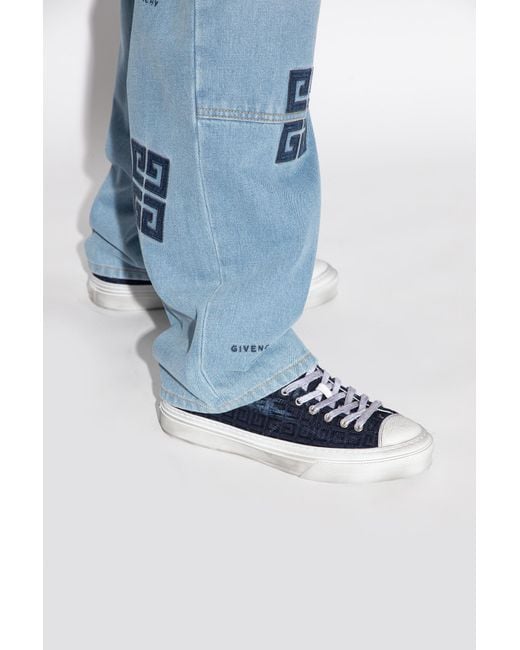 Givenchy Blue 4G Monogrammed Distressed Sneakers for men