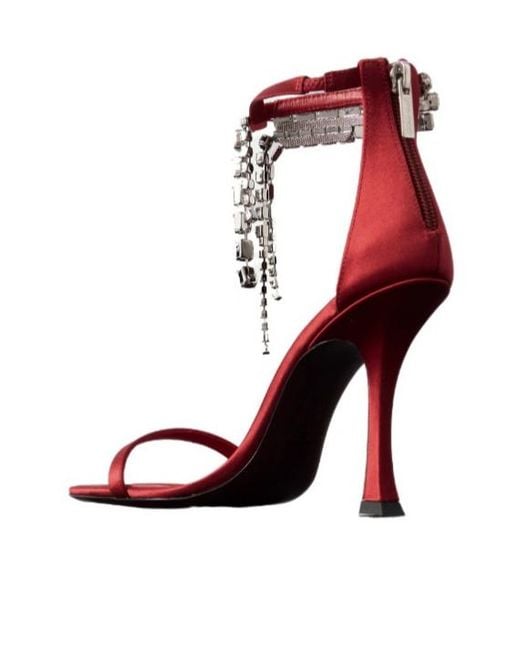 Jimmy Choo Red Crystal-Embellished Satin Sandals