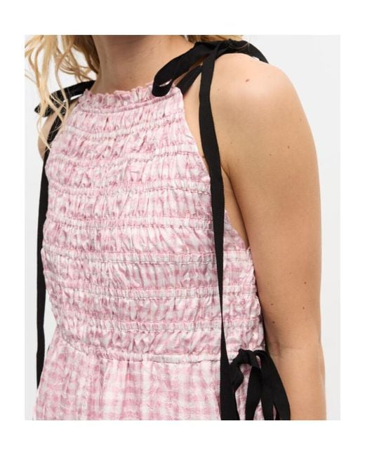 Ganni Pink Dress With A Check Pattern