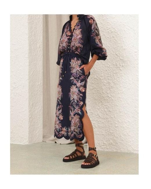Zimmermann Blue Rhiannon Scallop Midi Skirt